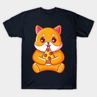 Cute shiba inu eating pizza T-Shirt